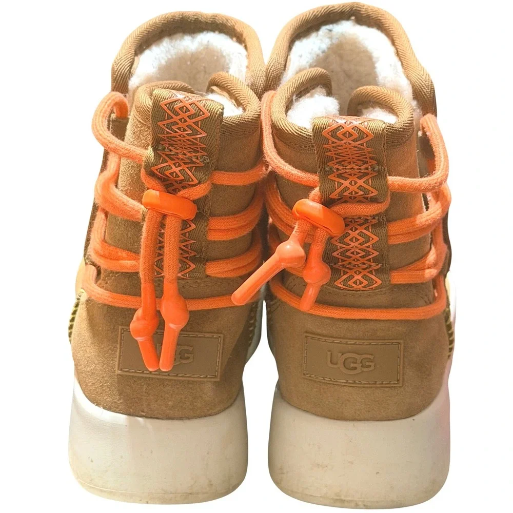 UGG Lakesider Heritage Mid Boots Womens 7 Chestnut Suede Orange Bungee Sneaker